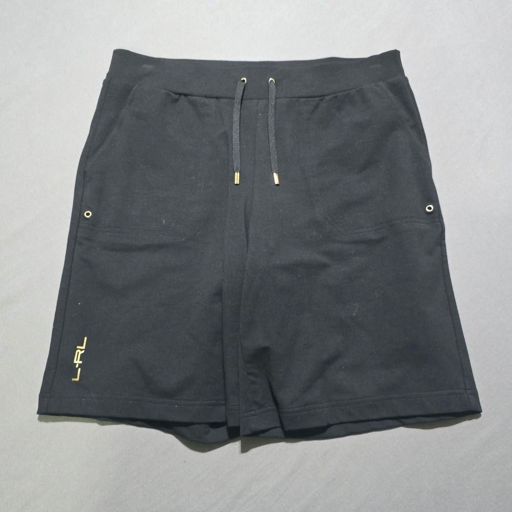 Lauren Ralph Lauren Active Shorts Womens Medium Black Gold Logo Drawstring Luxe‎